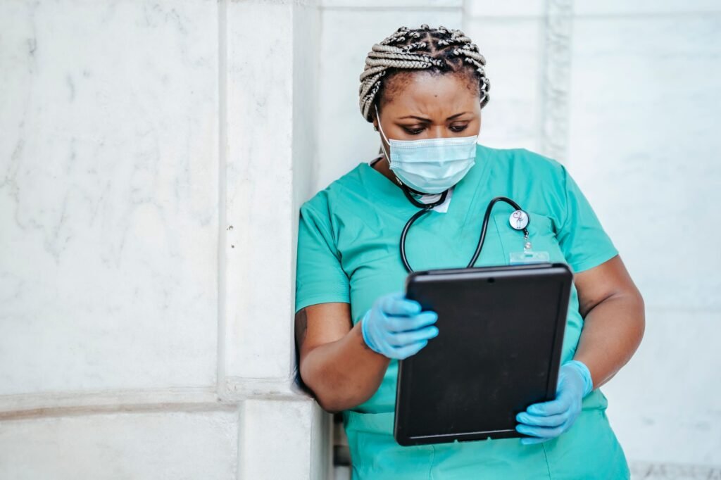 Nurse praying Seeking Strength in Prayer