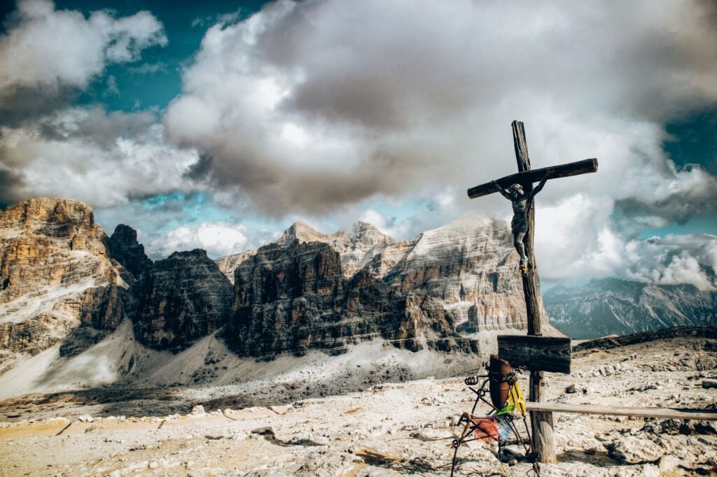 A portrayal of Jesus resisting temptation in the wilderness