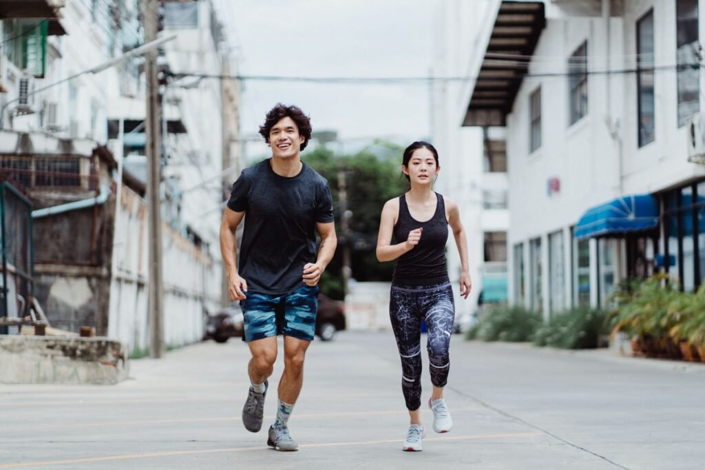A couple exercising together, promoting health and well-being
