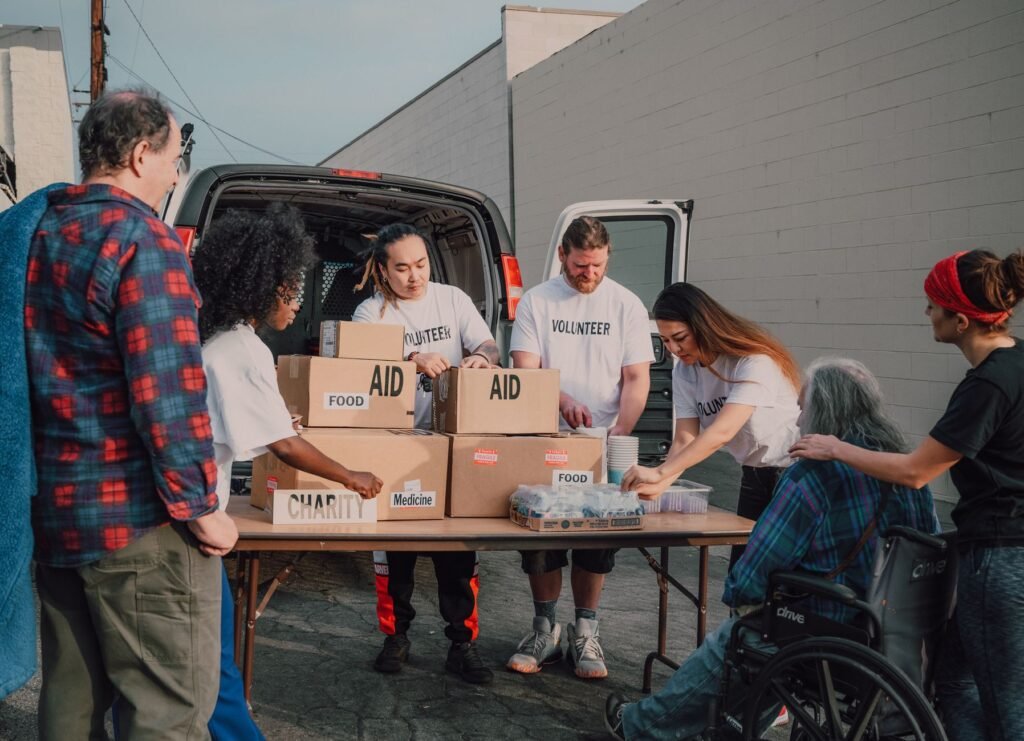 A group of people engaged in community service, showcasing compassion in action