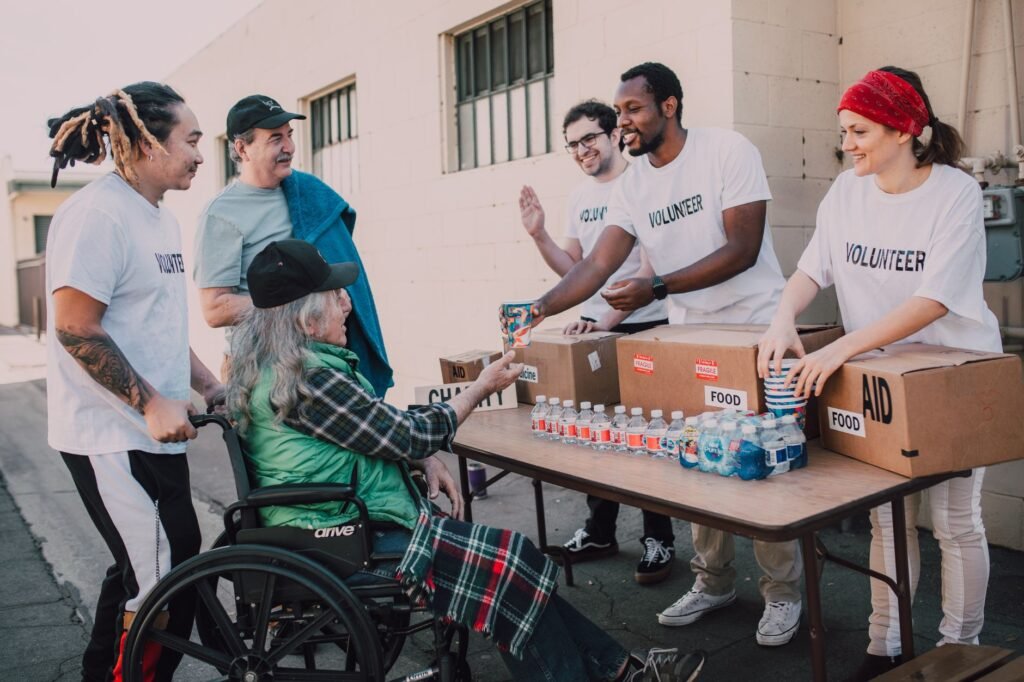 A group of volunteers working together to help their community