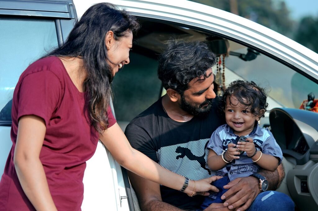 A joyful family embracing each other in a moment of gratitude
