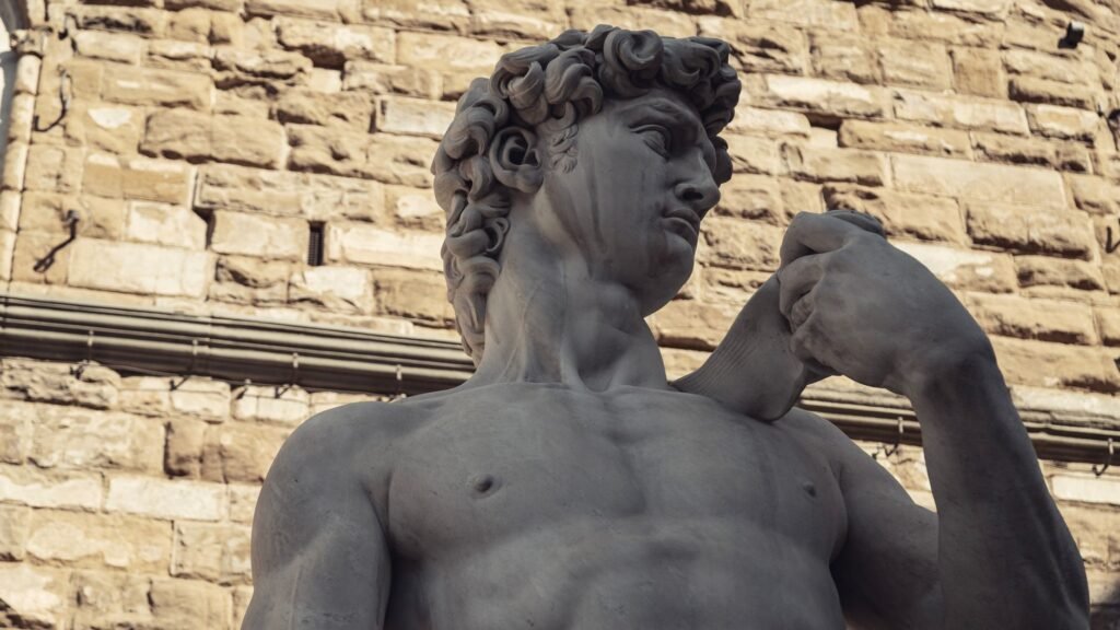 An artistic representation of David worshiping, symbolizing trust and faith in God
