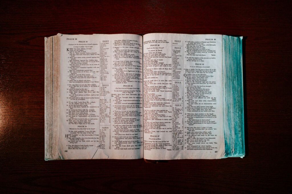 An open Book of Psalms, symbolizing the enduring power of David's words in worship and reflection