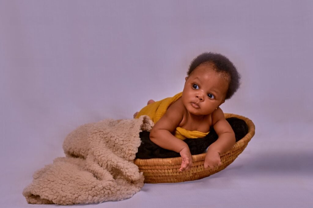 Moses as a baby, hidden in a basket on the Nile