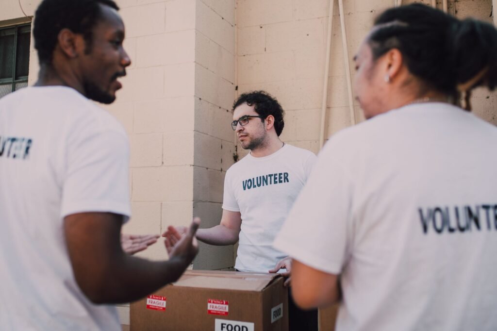 Volunteers at a church preparing meals for the needy