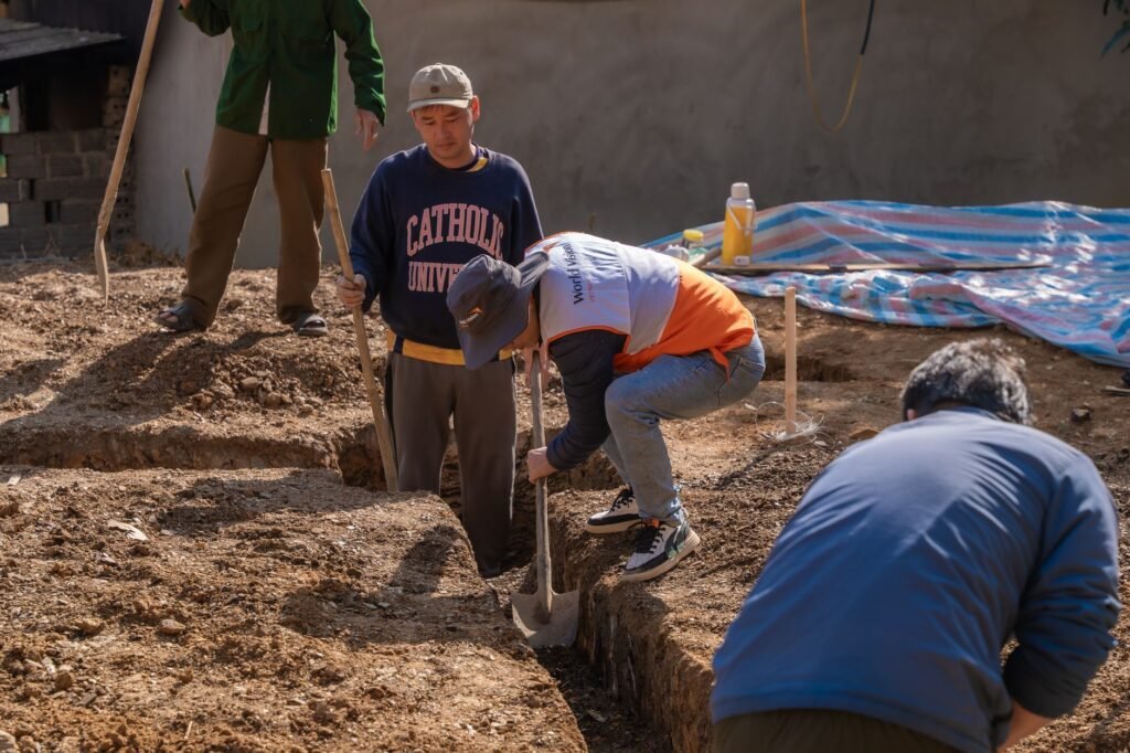 Volunteers working together on a community project