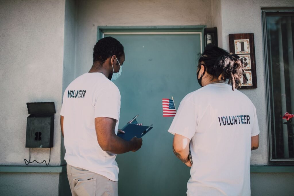 Volunteers working together to serve their community